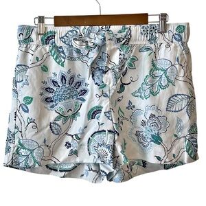 Loft Floral Tie Front Shorts Women’s SZ 10 in White Blue Print